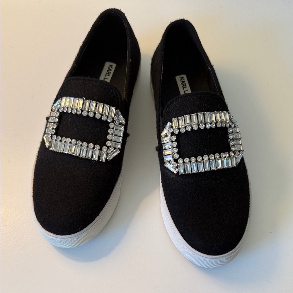 Karl Lagerfeld Black Loafers with Silver Embellishments size 8 Never worn!